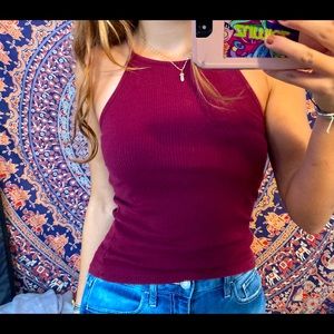 Cute maroon red ribbed tank top
